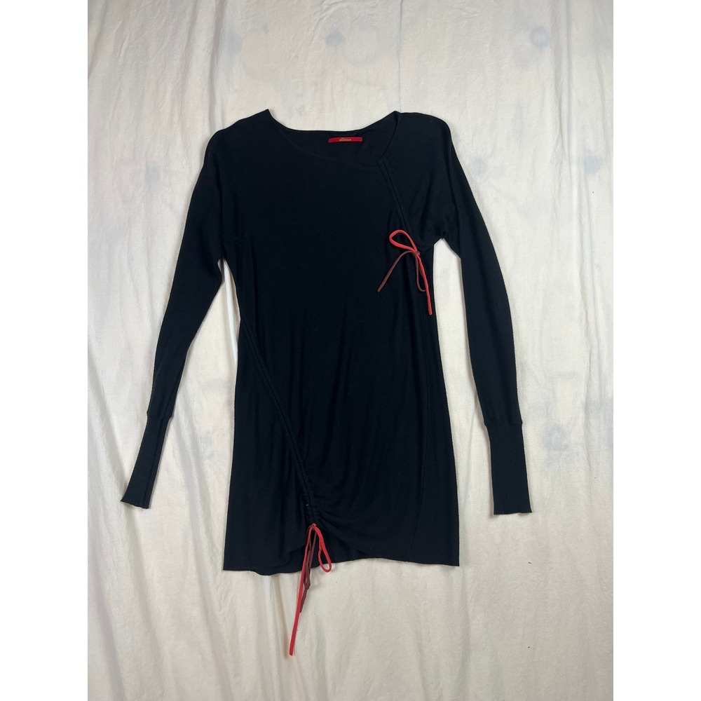 Skunkfunk Black Long Sleeve Knit Tunic Dress Asymmetric Red Drawstring Ties 0563